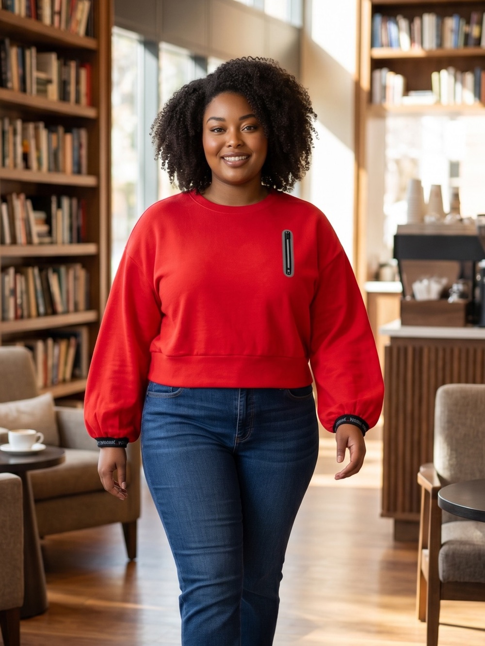Red Crewneck Sweatshirt with Zipper Detail